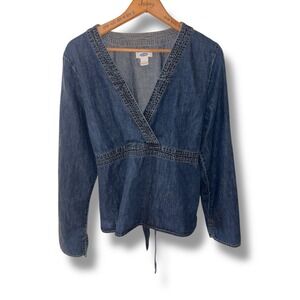 Denim Y2K Babydoll Boho Long Sleeve Top Size XL Vintage Old Navy